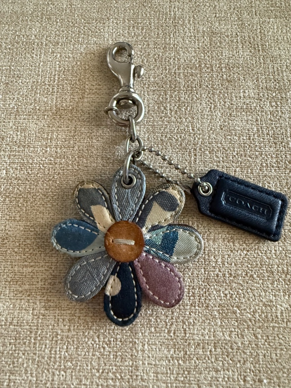 Coach Multi-Color Patchwork Flower Key Charm with Leather Tag
